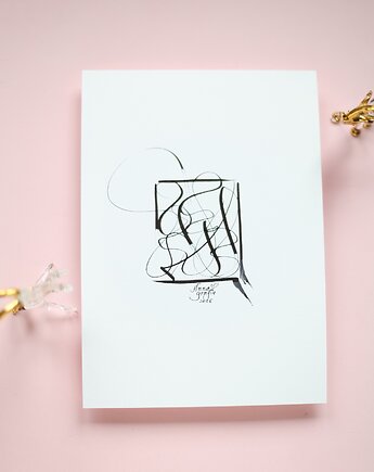 Plakat: Minimalistyczna abstrakcja czarny tusz na białym papierze ekologicznym, Annagrafia
