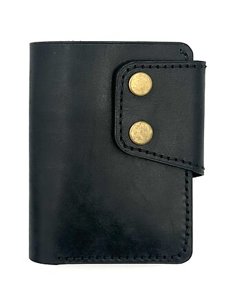 Czarny duży portfel ręcznie uszyty ze skóry garbowanej roślinnie., Rkabags