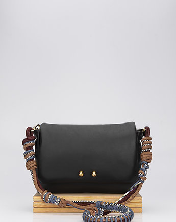 Puffy torba Mini Modern na ramię Kulik w czarnym kolorze z plecionym paskiem, OKAZJE - Prezent na Wieczór panieński