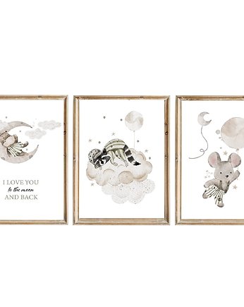 Zestaw 3 plakatów obrazków Moon Dreamers A3 PZ, Bajkowe Wnetrza