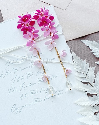 Złote Kolczyki ślubne z kwiatami bzu - LILA różowe, PiLLow Design