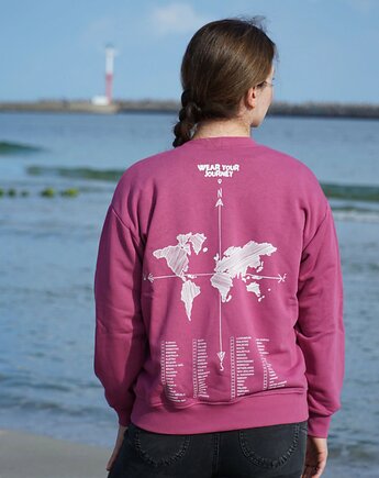 Zaznacz odwiedzone państwa - różowa bluza dla podróżnika bez kaptura, Wear Your Journey