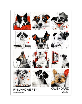 Kalendarz 2027 Rysunkowe Psy I, JBJart Justyna Jaszke