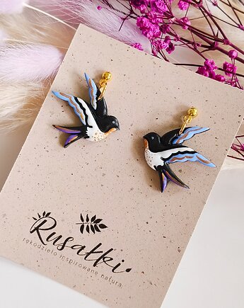 Kolczyki z jaskółkami, biżuteria dla miłośnika ptaków, dla ornitologa, Dary Rusałki