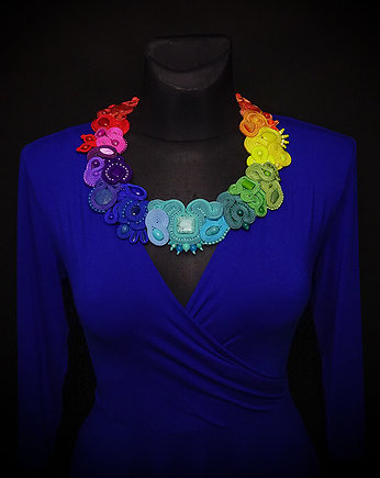 Na zamówienie- Tęczowy Bajkowiec - naszyjnik Soutache, Mró Soutache
