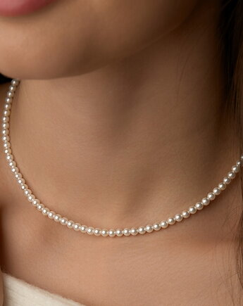 Naszyjnik z białych pereł 4mm oraz srebra 925 pozłacanego, Coccola JEWELLERY