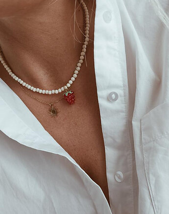 Naszyjnik z kamieniem rzecznym i zawieszką malinką, theZuzu store