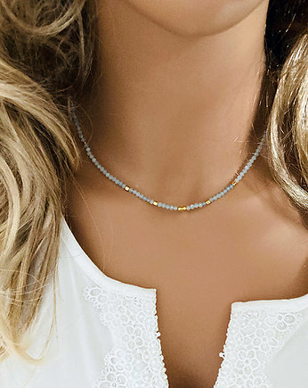 Poranek duszy- Naszyjnik  AKWAMARYN, choker z kamieni naturalnych, Anemon Atelier
