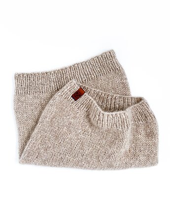 Cienki beżowy szalik typu komin tuba z wełny alpaki, Holy Alpaca Knit