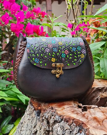 Torebka skórzana Marlene kwiaty ręcznie robiona, SempreArte