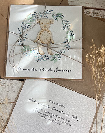 Wyjątkowa ręcznie robiona kartka na chrzest od matki chrzestnej, ojca, dziadk, sorte