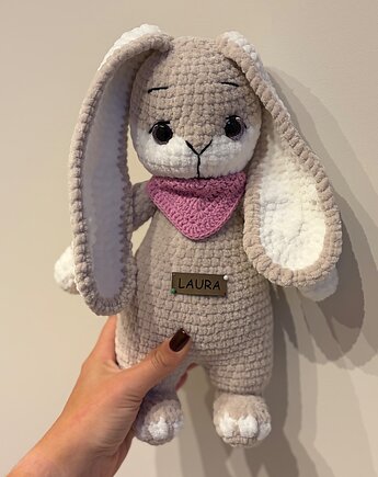 Króliczek dla dziecka, przytulanka królik długie uszy, prezent dla dziecka, HANDMADE crochet by Klaudia