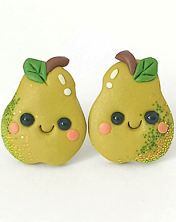 Małe kolczyki zielone gruszki kawaii, OMIFIMO