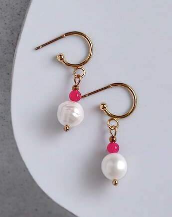 Kolczyki FUCHSIA & PEARL collection: perła i agat : sztyfty-kółka, kaktusia
