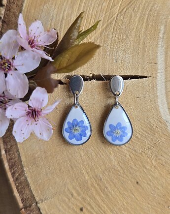 Kolczyki z kwiatami niezapominajkami srebrne łezki, zkwiatem