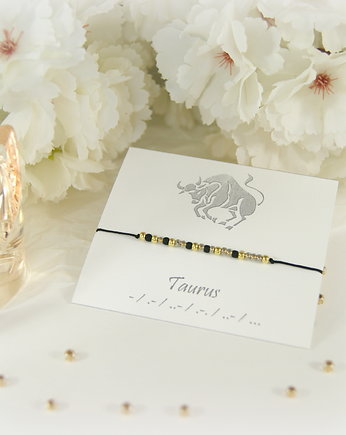 Alfabet morse'a Byk Bransoletka Zodiak Taurus, Blue Pearl Art