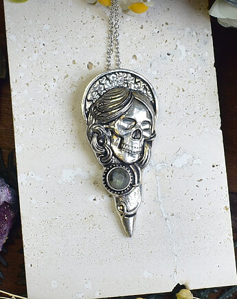 Miedziany posrebrzany ciężki wisior Dead Madonna z labradorytem, Spirit Of Copper