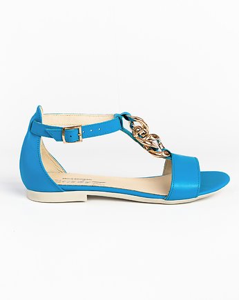 SANDAŁKI Z ŁAŃCUSZKIEM - SKÓRA NATURALNA - MODEL 372 - KOLOR LAZUROWY LICO, Zapato