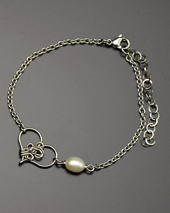 Bransoletka serce perła wire wrapping, Agata Rozanska