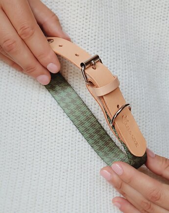 Obroża Łączona Green Pepit / Nude Leather 2 cm, Rufus Szyje