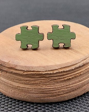 Kolczyki drewniane PUZZLE ZIELONE, SIAMIL ART