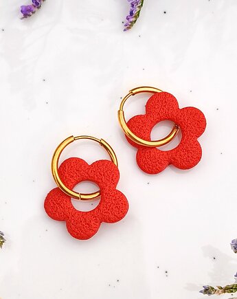 Kolczyki czerwone kwiatuszki, zestaw 2w1 prezent dla niej, akcesoria boho, Dary Rusałki