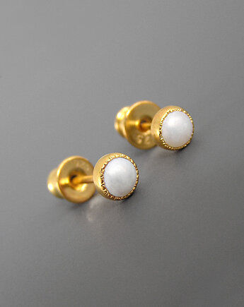 Kolczyki z białą perłą, srebro pozłacane, Pastelove Jewelry