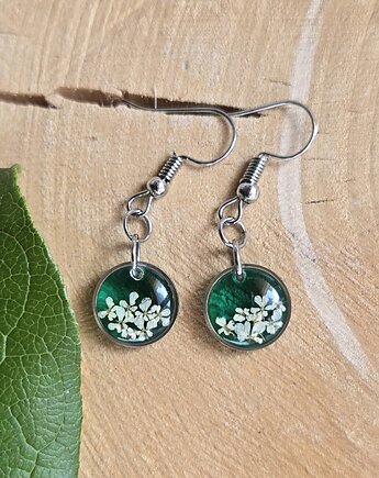 Wieczne kwiaty zielone kolczyki wiszące butelkowa zieleń, zkwiatem