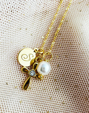 Naszyjnik krzyżyk inicjał, prezent komunia, Anemon Atelier