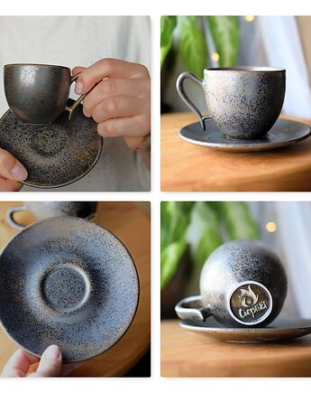 Filiżanka espresso 80ml ceramiczna Srebro i Złoto Rękodzieło, Ceramika Ciepliki