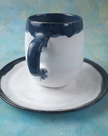 Ręcznie wykonany kubek z talerzykiem F 100% handmade ceramika, Ceramika Wydry
