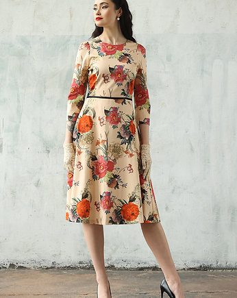 Pudrowa sukienka midi w kwiaty, Kasia Miciak design