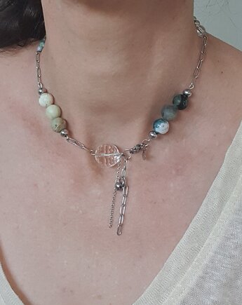 Naszyjnik FANABERIA łańcuchy, kulki kryształ górski, zielenie, modesign