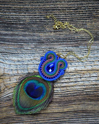 Peacock eye- wisior soutache z piórkiem, Mró Soutache