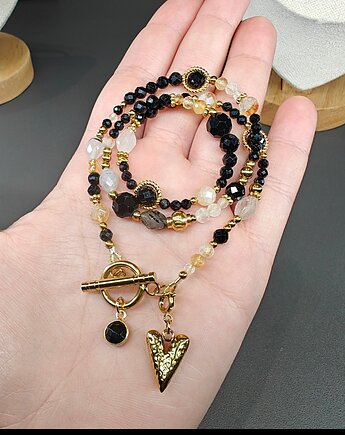 Turmalin cytryn kryształ i odpinane serce, NESSING handmade