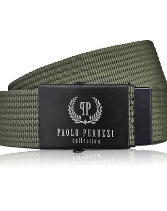 Pasek do spodni męski 125 cm pasek parciany z klamrą ciemnozielony PW-29-125, Paolo Peruzzi