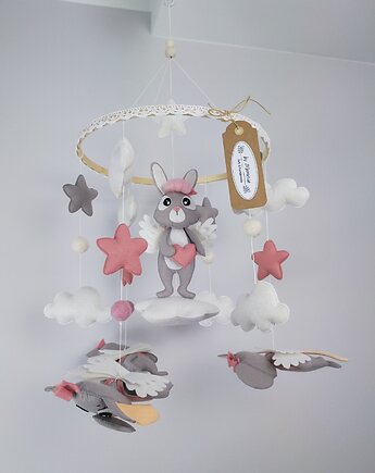 Handmade karuzela dla dziewczynki, zwierzątka, gwiazdki i chmurki, By Mamusia