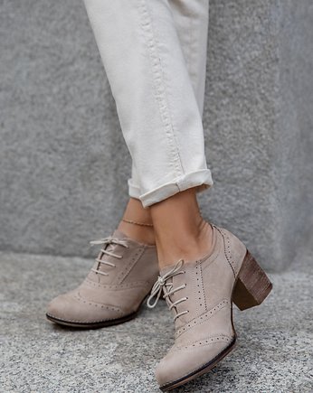 OKSFORDKI NA 6 CM SŁUPKU - SKÓRA NATURALNA - MODEL 251 - KOLOR LATTE, Zapato