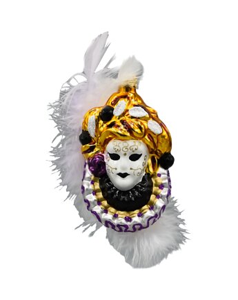 Bombka choinkowa: Maska karnawałowa z piórami: fioletowa, Syn Bombkarza