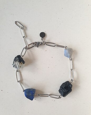 Bransoletka RAW z cienkim łańcuchem, lapis lazuli, czarny turmalin, modesign