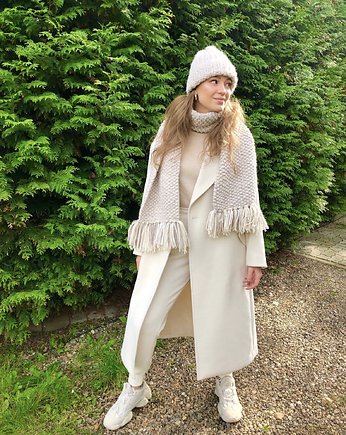 Zestaw czapka szalik miękka i ciepła wełna ozdobne frędzle handmade, GANGSTA KNIT