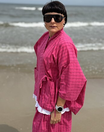 Żakardowy komplet Pink - kimono i kuloty, Glucka