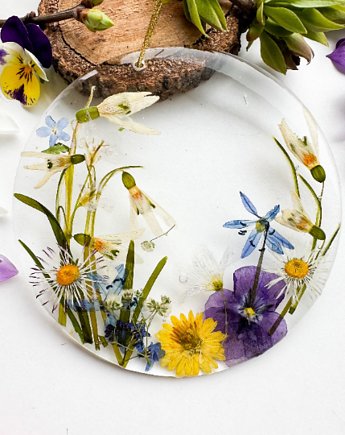 Kwiatowy witraż personalizowany z prawdziwymi kwiatami- wiosenne kwiaty, fernandfelt