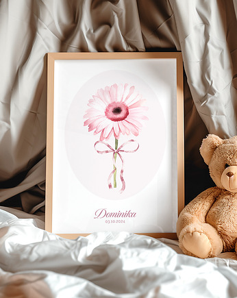 Plakat Personalizowany Różowy kwiat z imieniem dziecka, Paperblue Studio