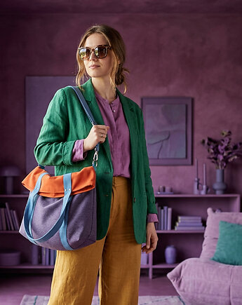 Torba na ramię-color block-fiolet,pom.,turkus, PRACOWNIA 166