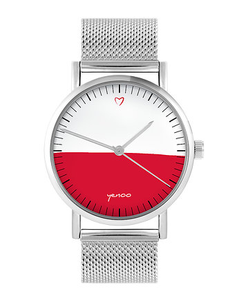 Zegarek - Polska flaga - bransoleta mesh, yenoo