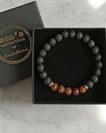 Męska bransoletka : jaspis & lawa, kaktusia