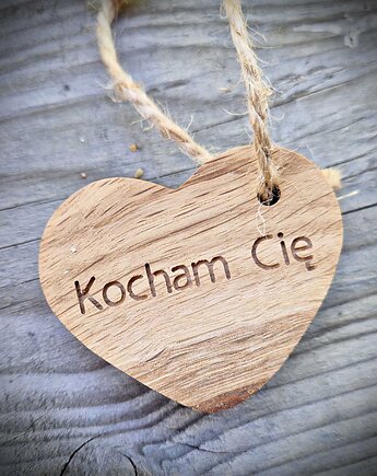 Brelok serce z drewna, Kocham Cię, Drewniane dodatki