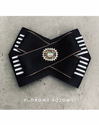 Czarna Brosza w stylu Glamour z tęczowym kryształkiem, Pudrowy Różowy