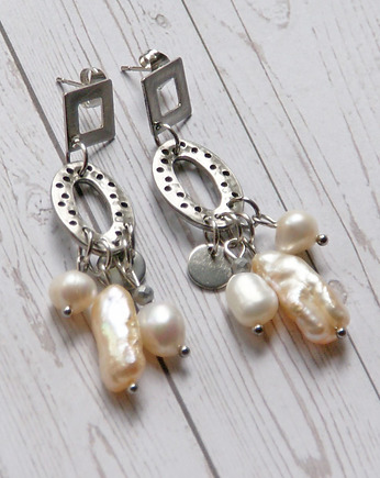 UNIKATOWE kolczyki : perły, kaktusia